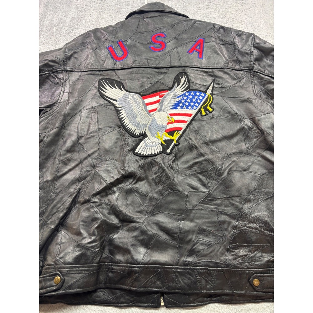 Navarre Leather Company Mens 3X Black Patchwork‎ Leather Jacket Eagle USA Patch